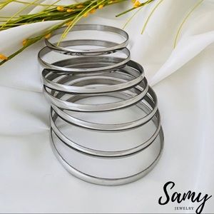 Silver bracelets, plain bracelets, stackable bracelets, semanario, stackable 7pc